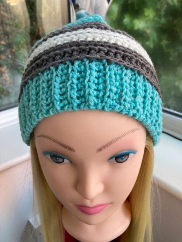 Turquoise, Grey & White Hat-720x960