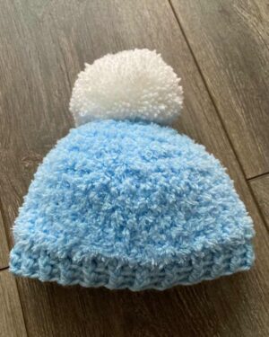 Blue With White Pompom Baby Hat 1-720x960