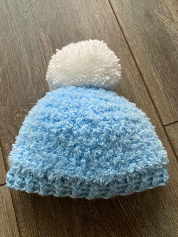 Blue With White Pompom Baby Hat 1-720x960