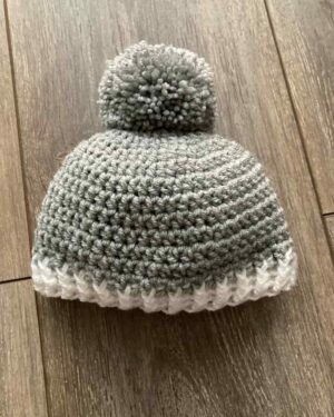 Grey With White Trim Baby Pompom Hat 1-720x960