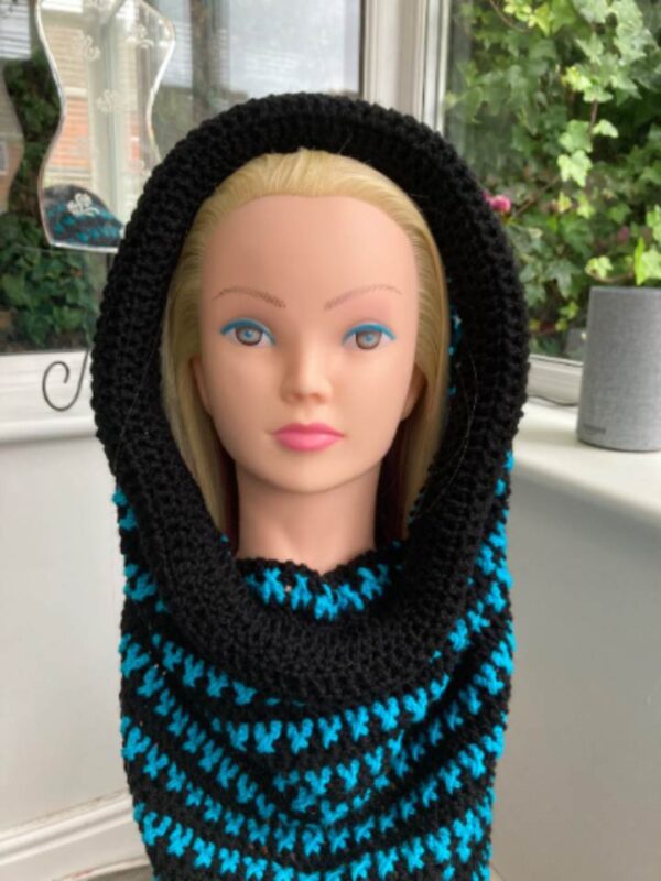 Black and Teal Peek-A-Boo Cowl