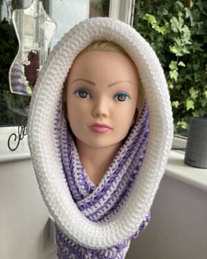 Purple and White Peek-a-Boo Cocoon Cowl