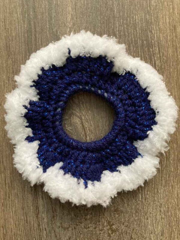 Dark Blue With White Fluffy Trim Scrunchie-720x960