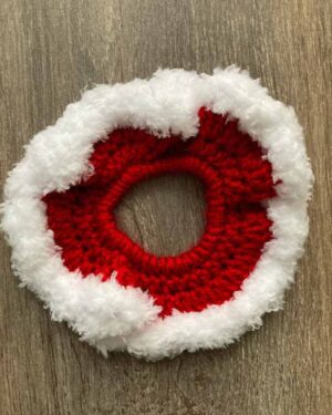 Dark Red With White Fluffy Trim Scrunchie-720x960