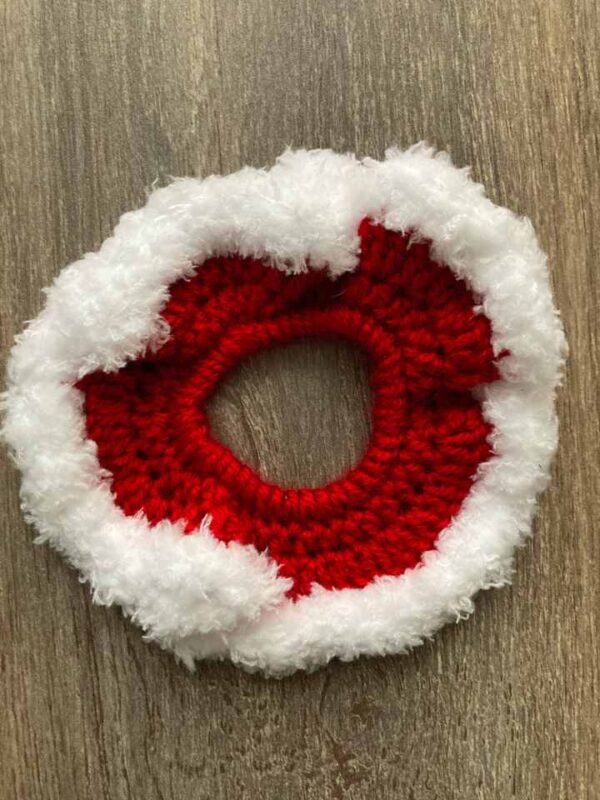 Dark Red With White Fluffy Trim Scrunchie-720x960