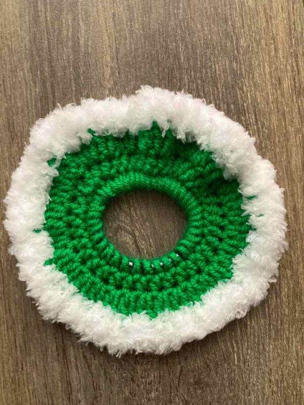 Green With White Fluffy Trim Scrunchie-720x960