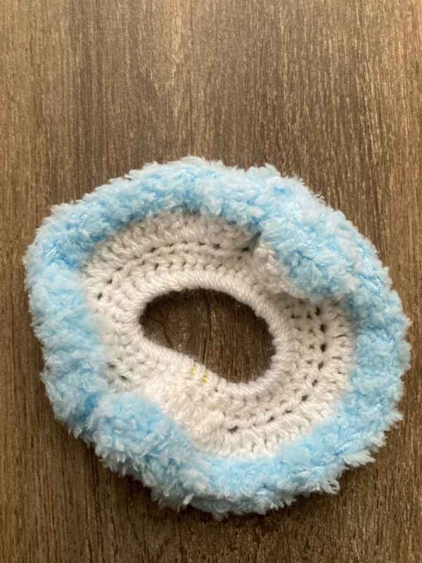 White With Pale Blue Fluffy Trim Scrunchie-720x960