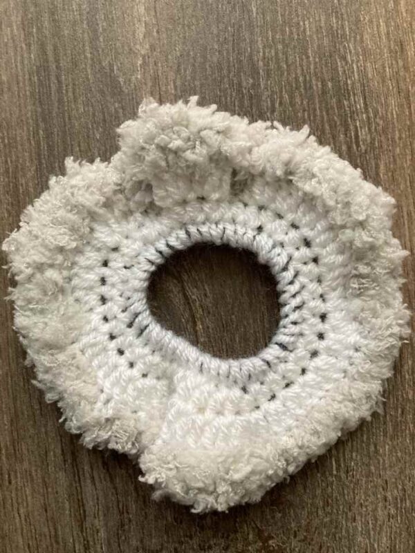 White With Pale Grey Fluffy Trim Scrunchie-720x960