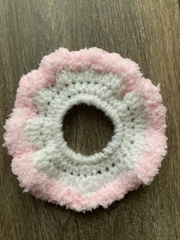 Sparkly White With Pale Pink Fluffy Trim Scrunchie-720x960