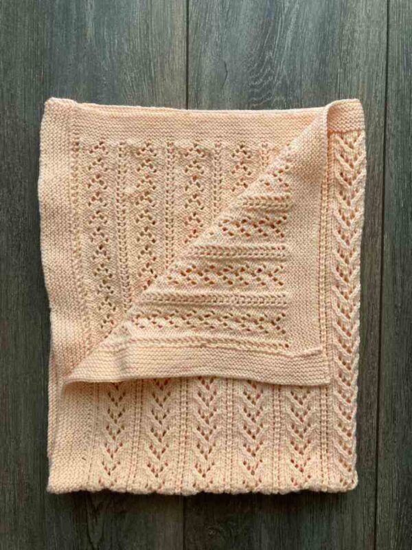 Peach Knitted Lace Chevron Baby Blanket 1-720x960