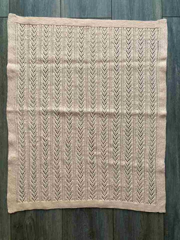 Peach Knitted Lace Chevron Baby Blanket-720x960