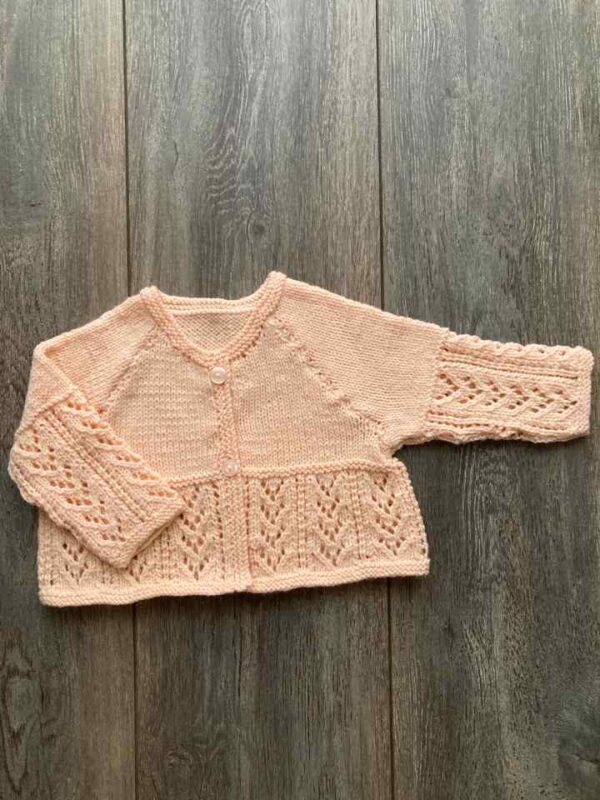 Peach Knitted Lace Chevron Baby Cardigan-720x960