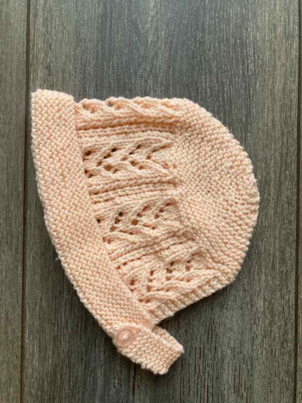 Peach Knitted Lace Chevron Baby Hat-720x960