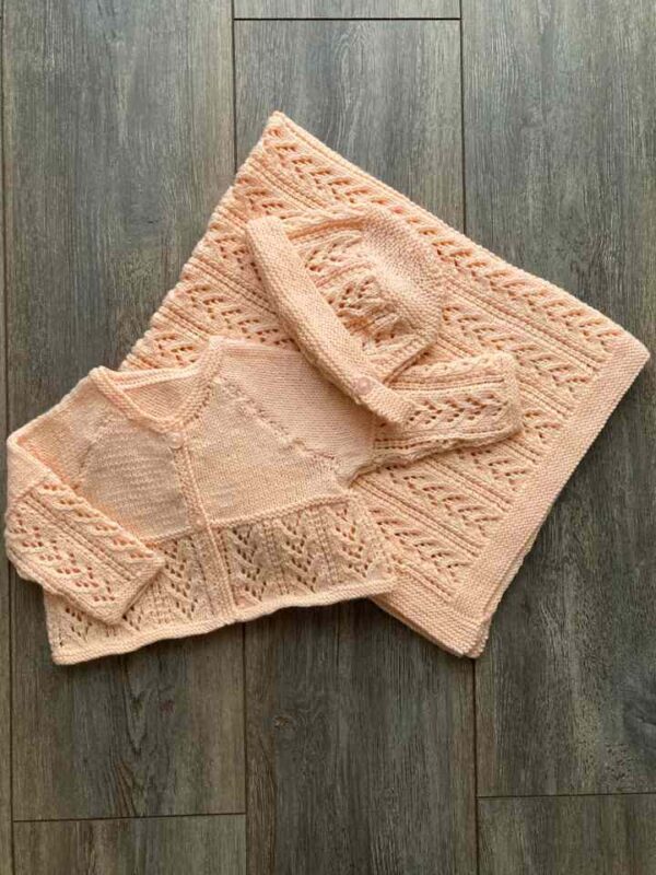 Peach Knitted Lace Chevron Baby Set 1-720x960