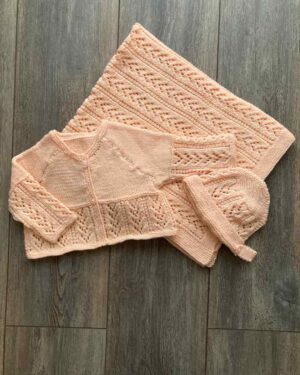 Peach Knitted Lace Chevron Baby Set-720x960