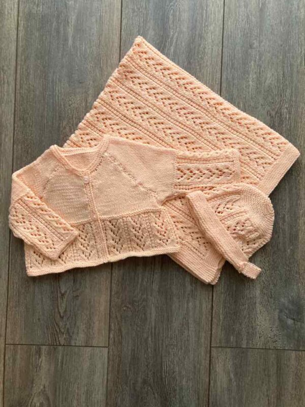 Peach Knitted Lace Chevron Baby Set-720x960